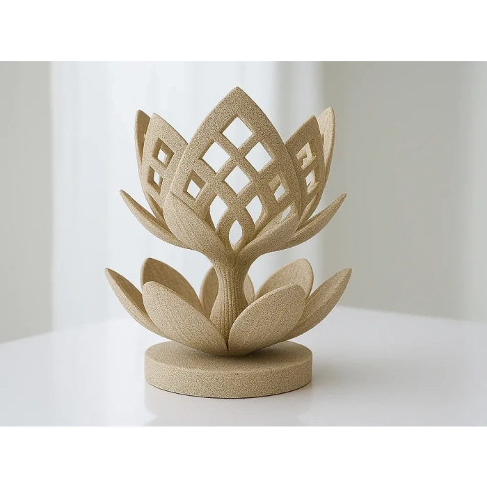 3D Baskı Lotus Çiçeği Mumluk - Dekoratif Tealight Mumluk-Bej