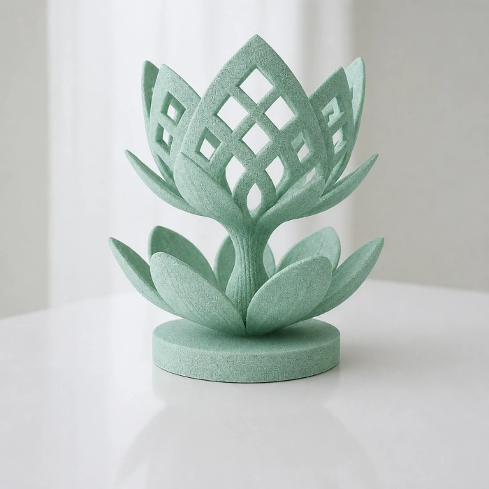 3D Baskı Lotus Çiçeği Mumluk - Dekoratif Tealight Mumluk-Mint