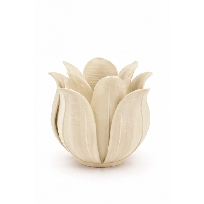3D Baskı Lotus Yapraklı Vazo - Dekoratif Çiçeklik-Bej