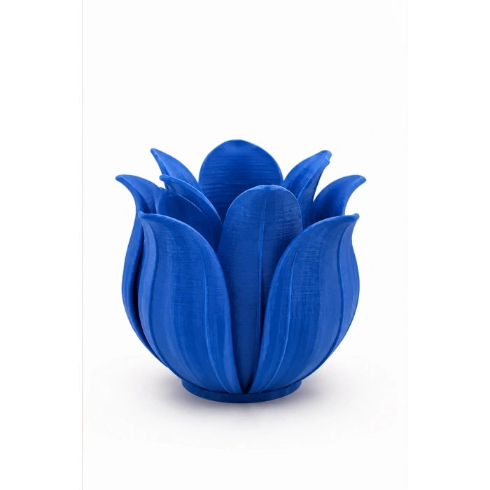 3D Baskı Lotus Yapraklı Vazo - Dekoratif Çiçeklik-Mavi