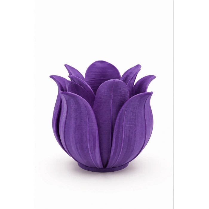 3D Baskı Lotus Yapraklı Vazo - Dekoratif Çiçeklik-Mor