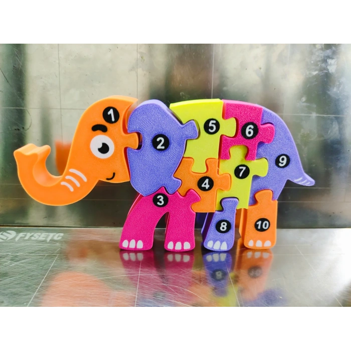 3D Baskı Numaralı Fil Puzzle - Rakam Sıralama ve Eşleştirme Oyuncağı