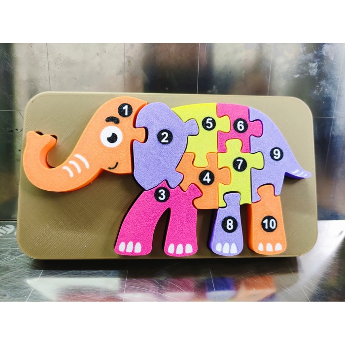 3D Baskı Numaralı Fil Puzzle - Rakam Sıralama ve Eşleştirme Oyuncağı