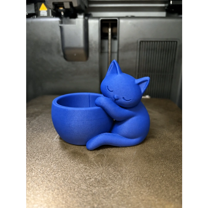 3D Baskı Sarılan Kedi Saksı - Sevimli Dekoratif Saksı - Mavi