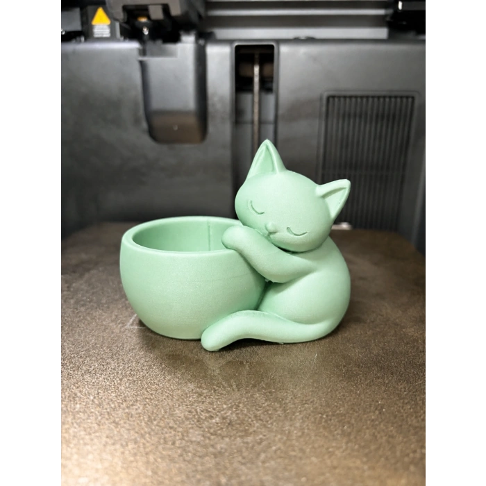 3D Baskı Sarılan Kedi Saksı - Sevimli Dekoratif Saksı - Mint