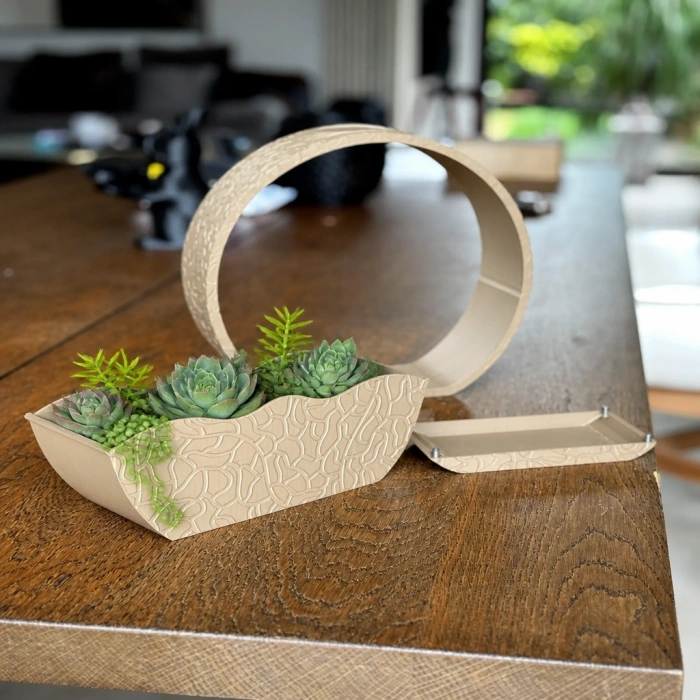 3D Baskı Self-Watering Planter - Kendi Kendini Sulayan Saksı-Bej