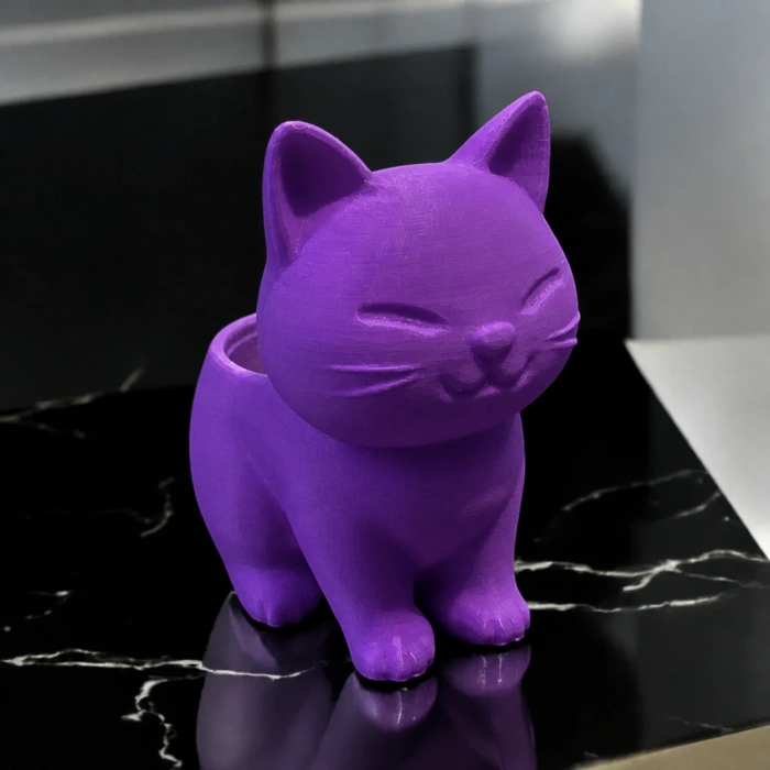 3D Baskı Sevimli Kedi Saksı - Figürlü Sukulent Saksısı-Mor