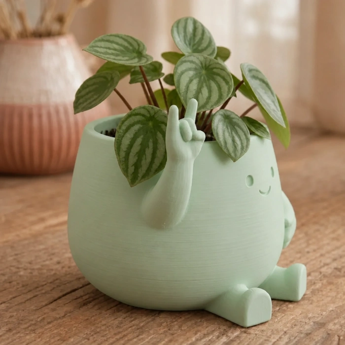 3D Baskı Smiley Face Planter - Gülümseyen Karakterli Saksı-Mint