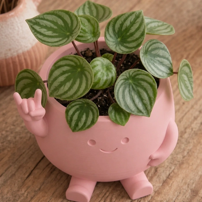 3D Baskı Smiley Face Planter - Gülümseyen Karakterli Saksı-Pembe