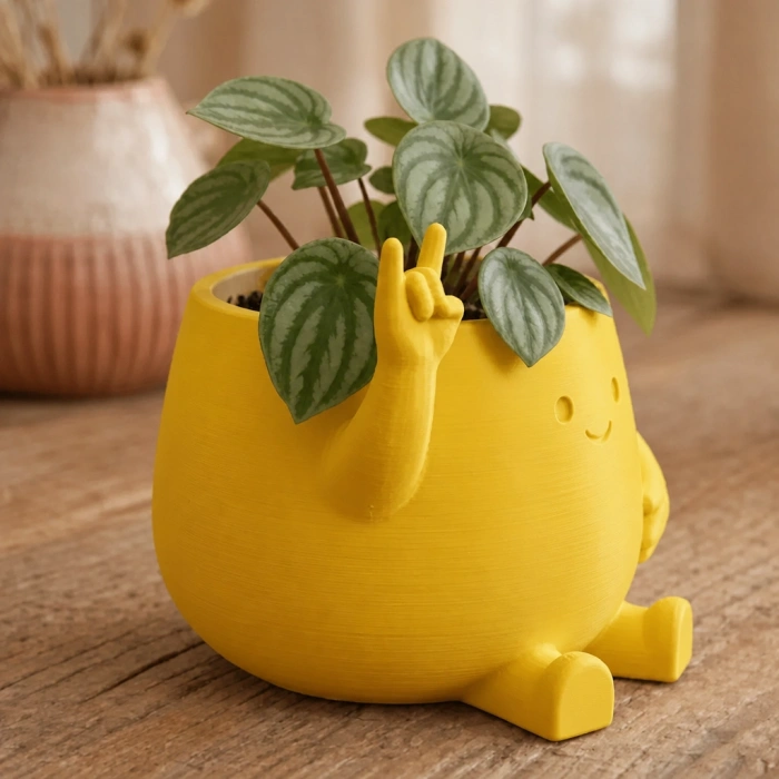 3D Baskı Smiley Face Planter - Gülümseyen Karakterli Saksı-Sarı