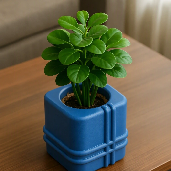 3D Baskı Square Planter - Izgara Desenli Küp Saksı-Mavi