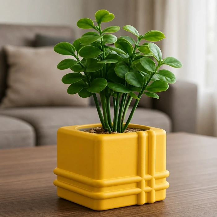 3D Baskı Square Planter - Izgara Desenli Küp Saksı-Sarı