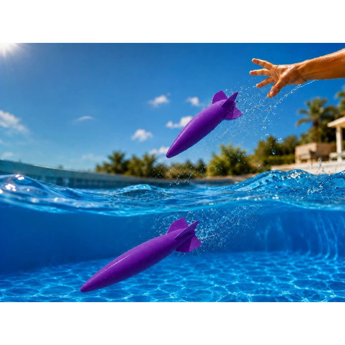 3D Baskı Su Roketi Torpido Oyuncağı - Havuz Dalış Oyuncağı-Mor