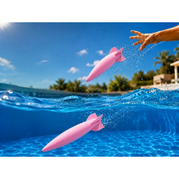 3D Baskı Su Roketi Torpido Oyuncağı - Havuz Dalış Oyuncağı-Pembe