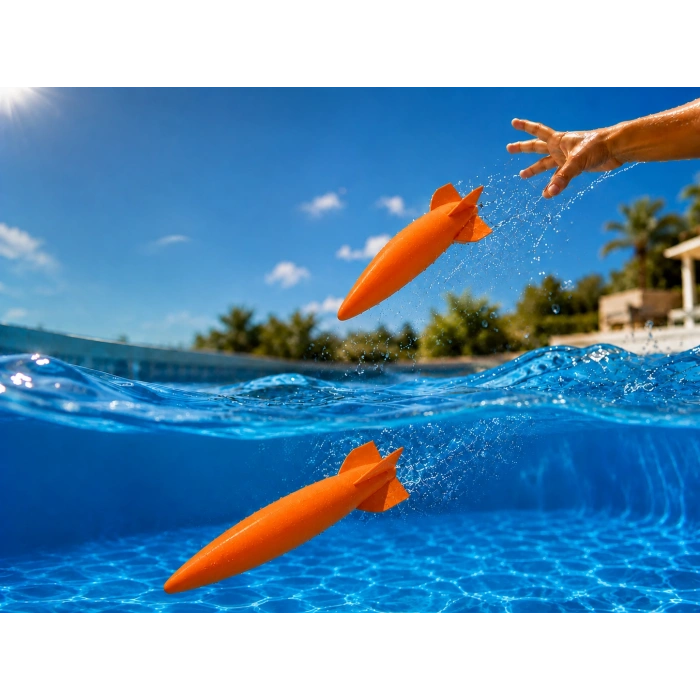 3D Baskı Su Roketi Torpido Oyuncağı - Havuz Dalış Oyuncağı-Turuncu