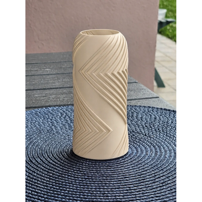 3D Baskı Vector Vazo - Geometrik Çizgili Dekoratif Vazo-Bej