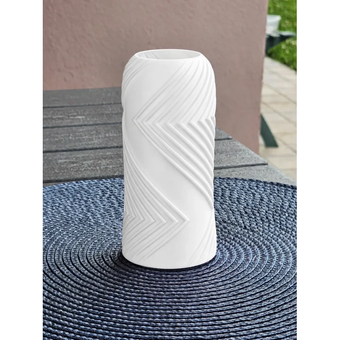3D Baskı Vector Vazo - Geometrik Çizgili Dekoratif Vazo-Beyaz