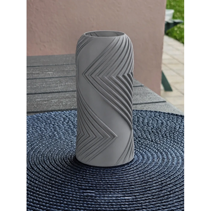3D Baskı Vector Vazo - Geometrik Çizgili Dekoratif Vazo-Gri