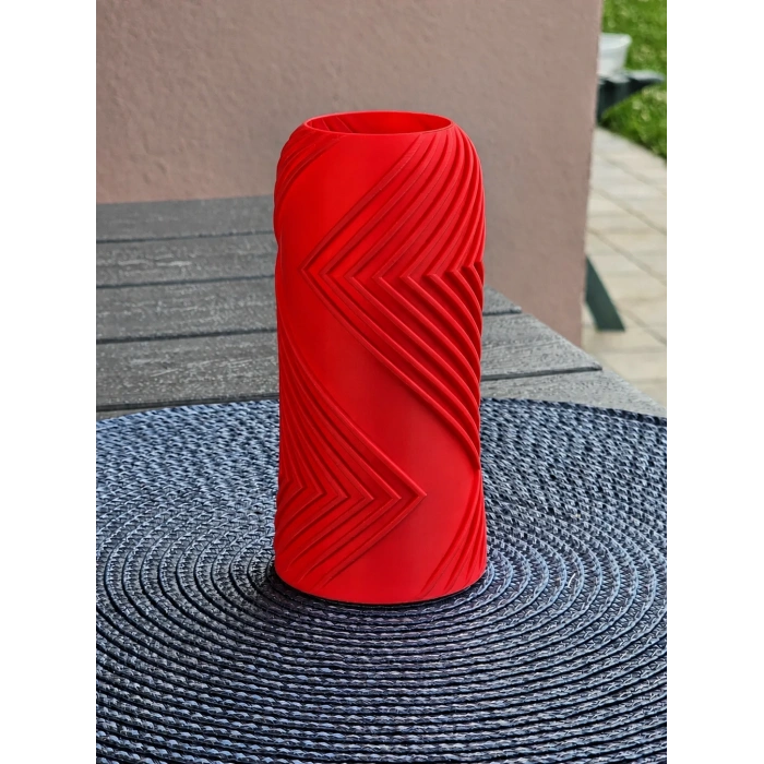 3D Baskı Vector Vazo - Geometrik Çizgili Dekoratif Vazo-Kırmızı