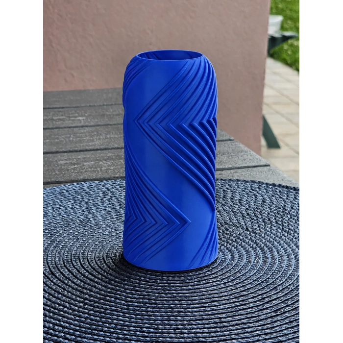3D Baskı Vector Vazo - Geometrik Çizgili Dekoratif Vazo-Mavi