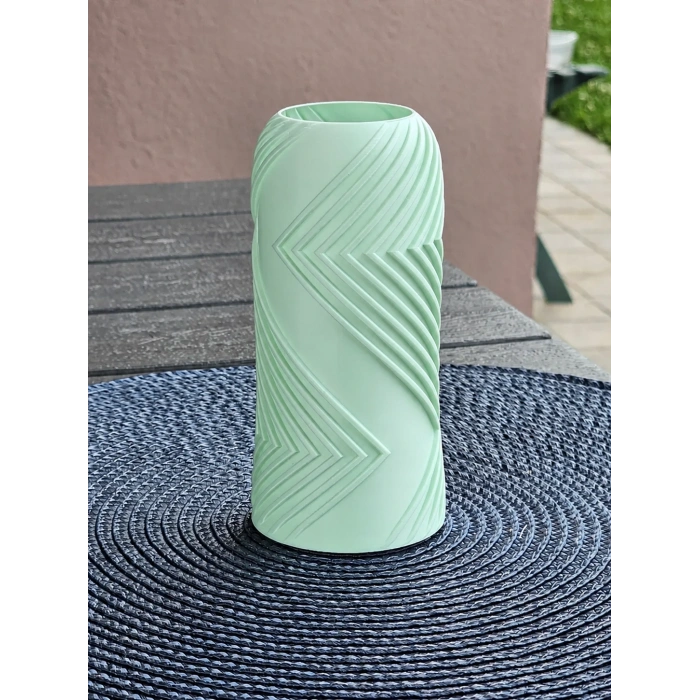 3D Baskı Vector Vazo - Geometrik Çizgili Dekoratif Vazo-Mint