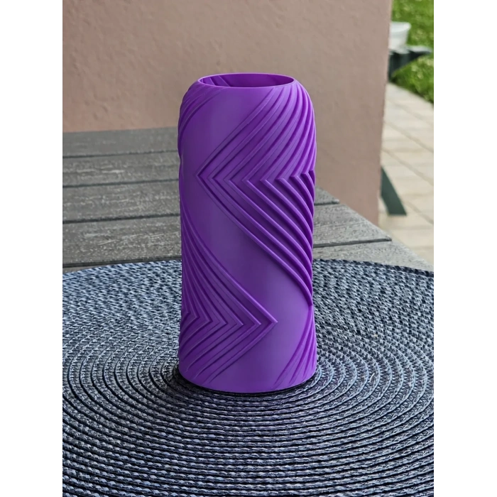 3D Baskı Vector Vazo - Geometrik Çizgili Dekoratif Vazo-Mor