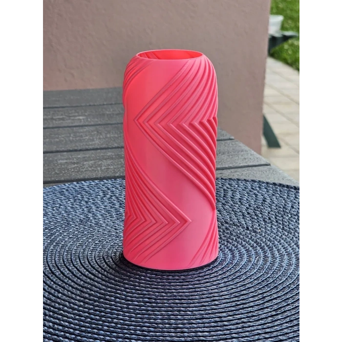 3D Baskı Vector Vazo - Geometrik Çizgili Dekoratif Vazo-Pembe