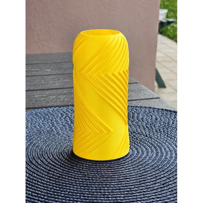 3D Baskı Vector Vazo - Geometrik Çizgili Dekoratif Vazo-Sarı