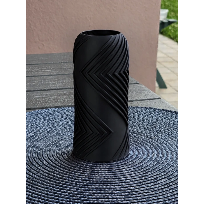 3D Baskı Vector Vazo - Geometrik Çizgili Dekoratif Vazo-Siyah