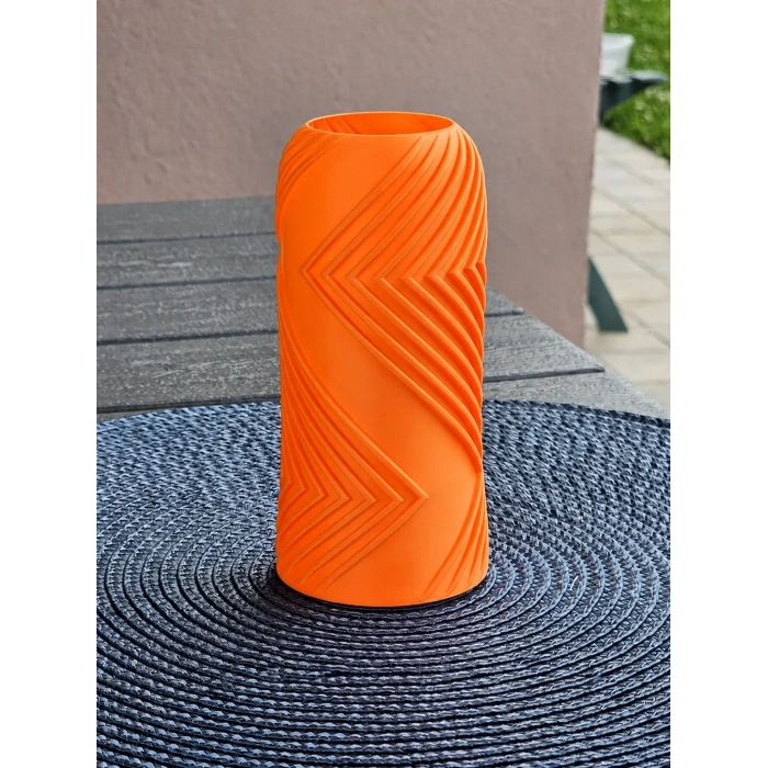 3D Baskı Vector Vazo - Geometrik Çizgili Dekoratif Vazo-Turuncu