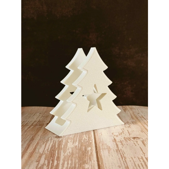 3D Baskı Yılbaşı Ağacı Şeklinde Peçetelik Yeni Yıl Sofra Peçetelik Standı Beyaz