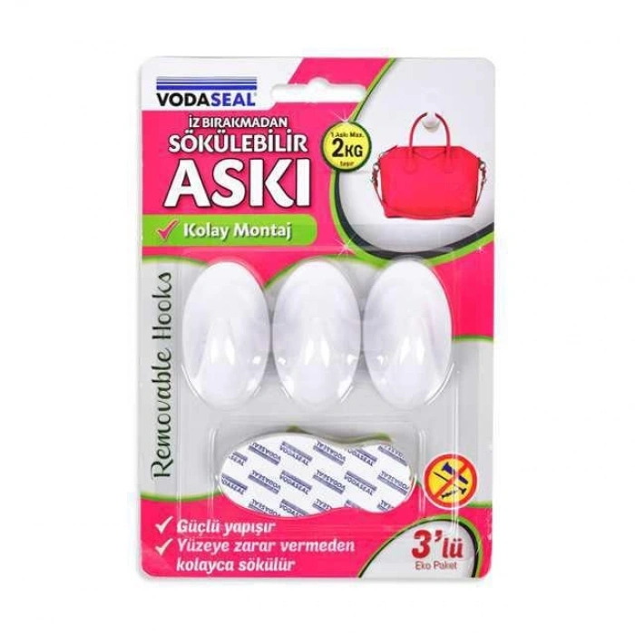 3lü Beyaz Yapışkanlı Askı