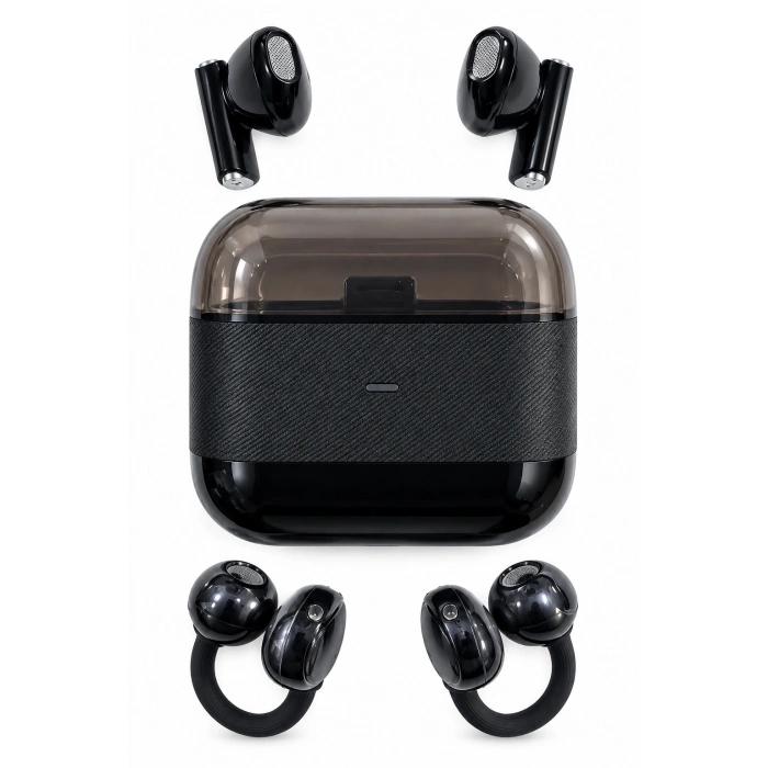 4 Kulaklıklı 2’si 1 Arada Kablosuz Bluetooth Kulaklık Klipsli Kulak İçi Siyah
