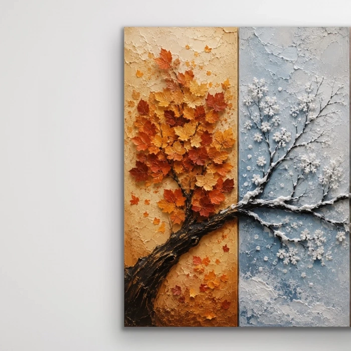4 Mevsim Ağaç Kanvas Tablo 40X60 CM