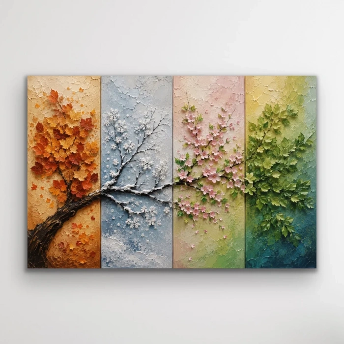 4 Mevsim Ağaç Kanvas Tablo 60X90 CM