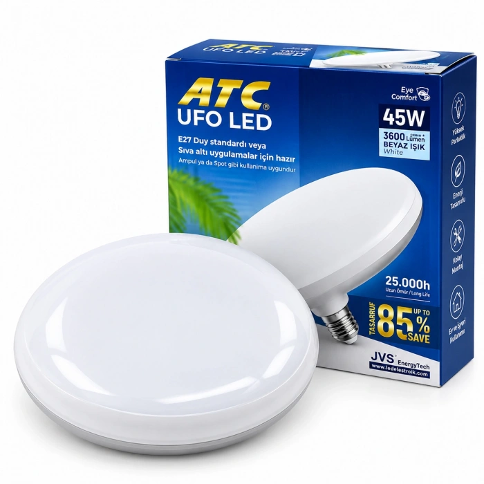 45W E27 UFO Tipi LED Ampul 6500K 3600 Lumen