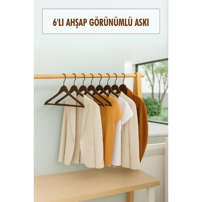 6?lı Ahşap Görünümlü Askı Kahve 44 cm