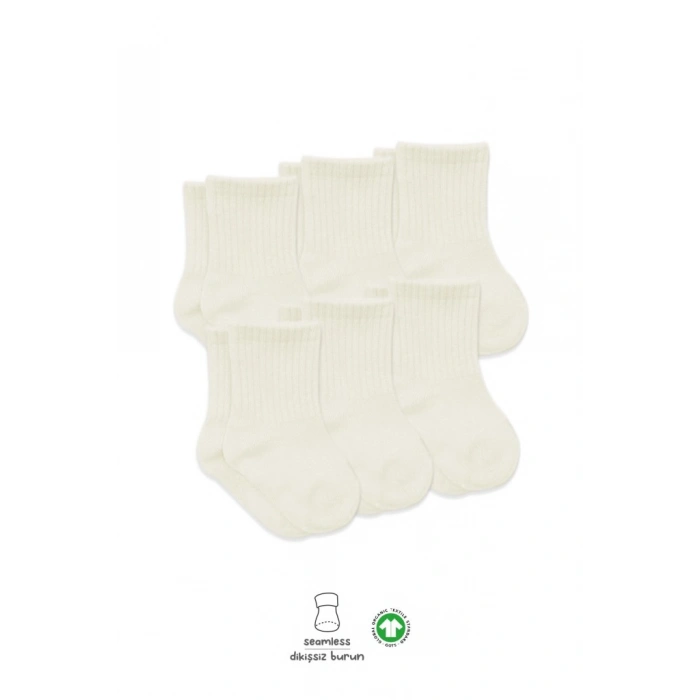 6Lı Basic Penye Soket Çorap 10101 Ekru