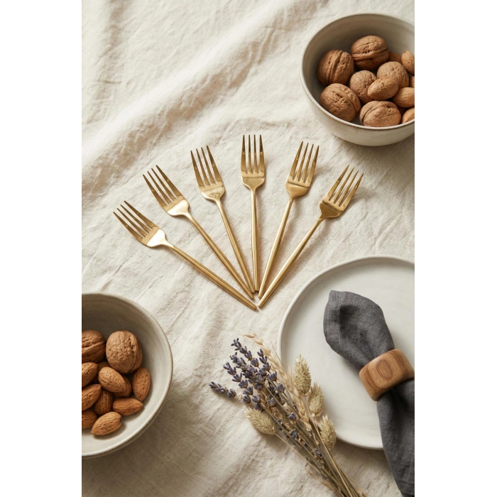 6lı Lüks Gold Paslanmaz Çelik Tatlı Çatalı Seti (16 cm)