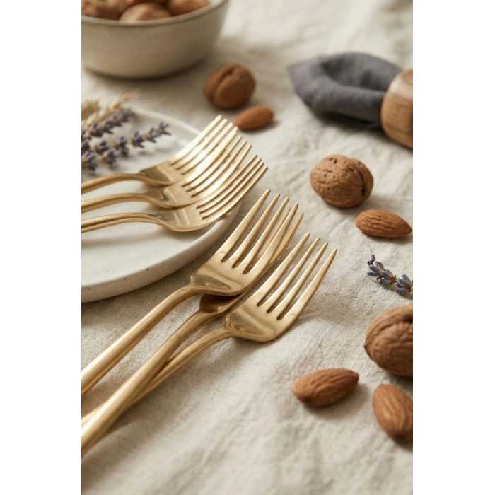 6lı Lüks Gold Paslanmaz Çelik Tatlı Çatalı Seti (16 cm)