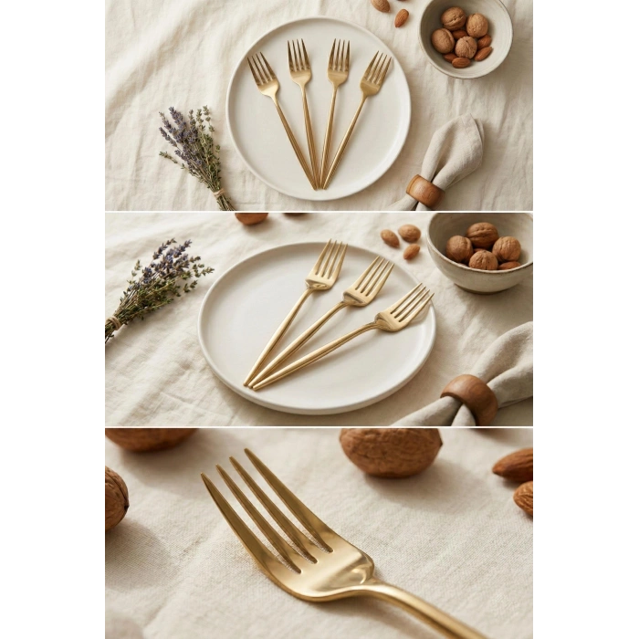 6lı Lüks Gold Paslanmaz Çelik Tatlı Çatalı Seti (16 cm)