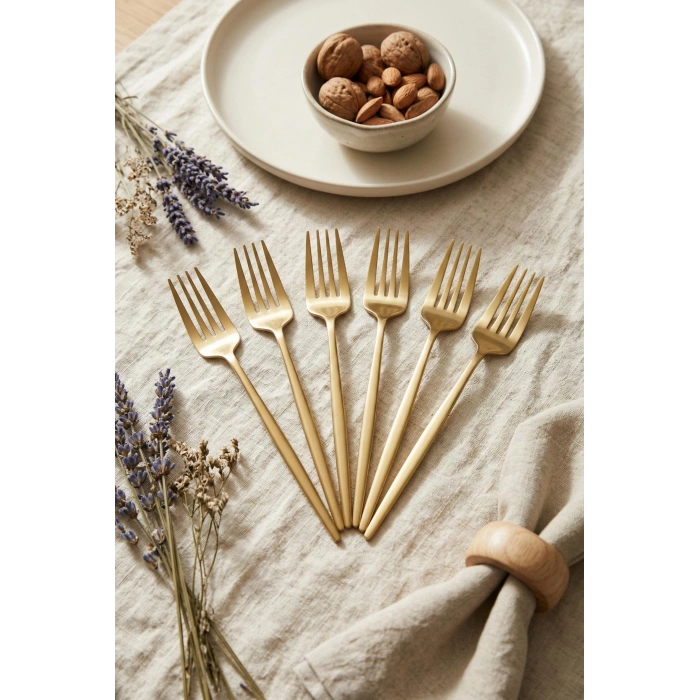 6lı Lüks Gold Paslanmaz Çelik Yemek Çatalı Seti (21 cm)