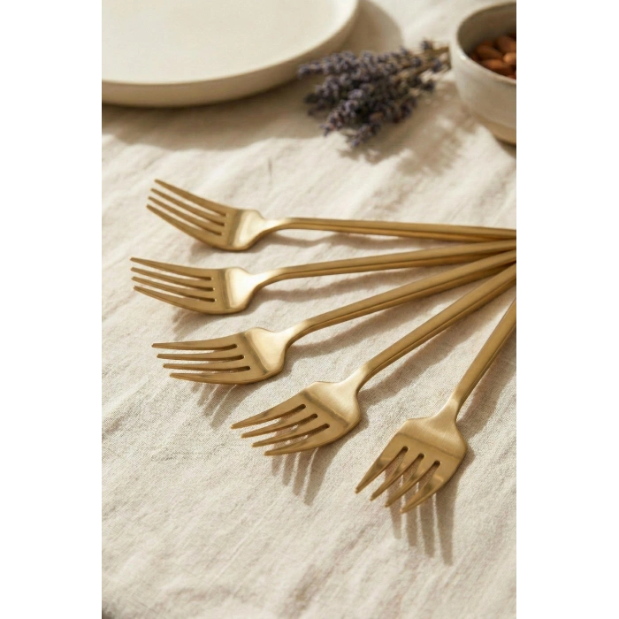 6lı Lüks Gold Paslanmaz Çelik Yemek Çatalı Seti (21 cm)