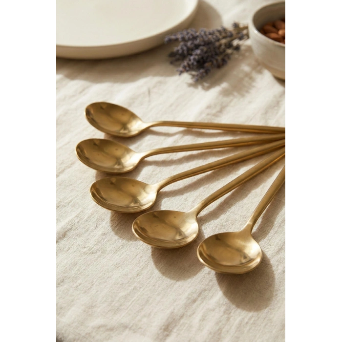 6lı Lüks Gold Paslanmaz Çelik Yemek Kaşığı Seti (21 cm)