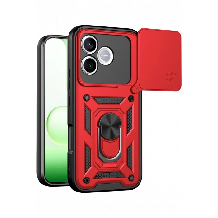 Huawei Honor 600 Lite Pars Lens Yüzüklü Silikon - Kırmızı