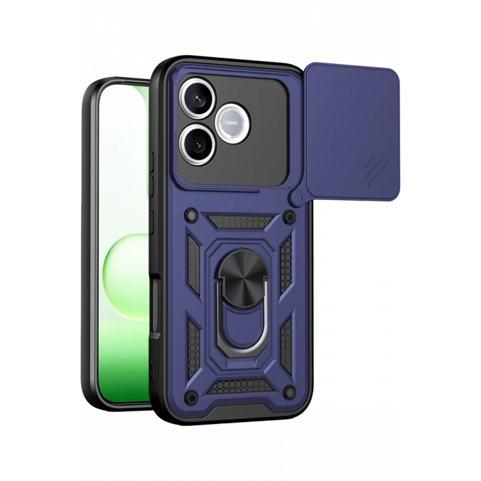 Huawei Honor 600 Lite Pars Lens Yüzüklü Silikon - Lacivert