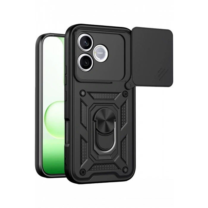 Huawei Honor 600 Lite Pars Lens Yüzüklü Silikon - Siyah