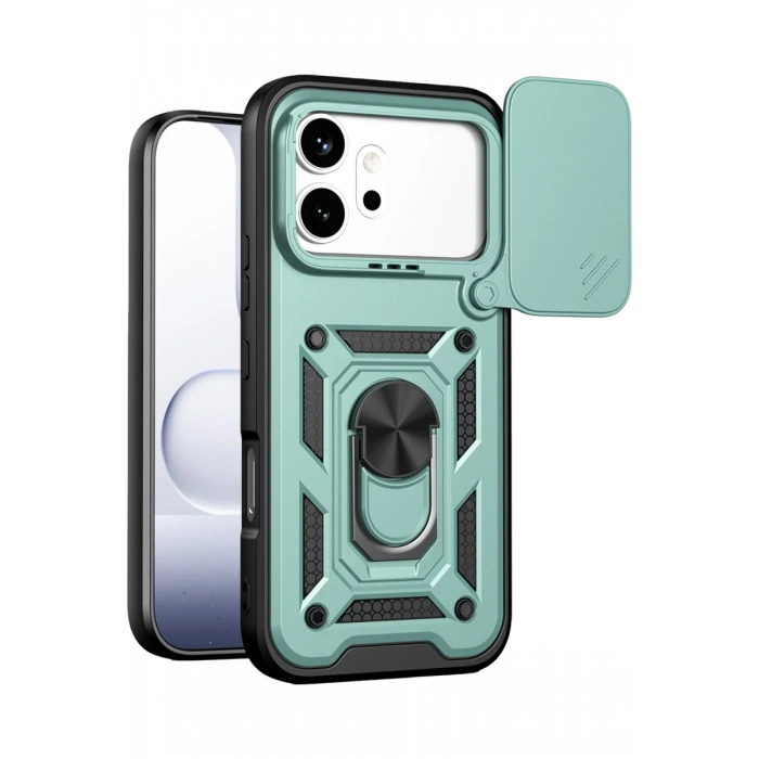 Huawei Honor 600 Pars Lens Yüzüklü Silikon - Yeşil