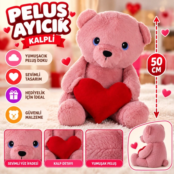 7999 50 CM PEMBE KALPLİ AYI