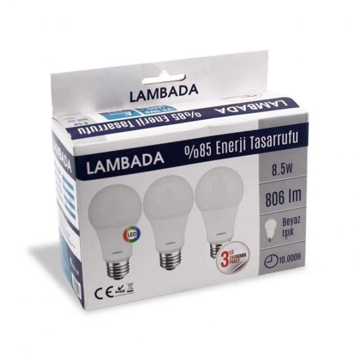 8,5W 3lu Beyaz Led Ampül